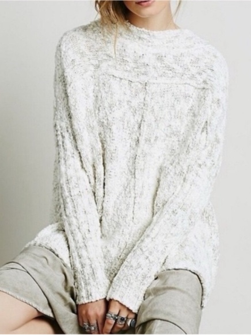 Free People Nightingale Mock Neck Cozy Textured Women’s Sweater Large